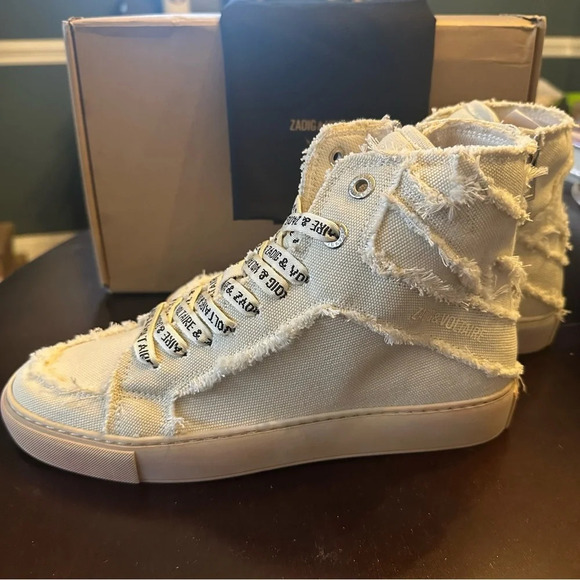 NIB Zadig & Voltaire High Flash Canvas High Tops Size 39 Flash Cream US 8 - Picture 6 of 15